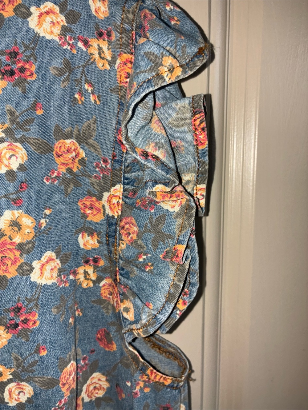 BiBi Blue Floral Ruffle Tie-Front Vest - Picture 3 of 7